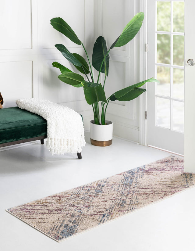 Ivory and Gray 2' x 6' Deepa Runner Area Rug 100% Polyester Colorful Modern Contemporary Carpet for Home Decorating Living, Dining, Office & Bedrooms for Sale at Rug Engine