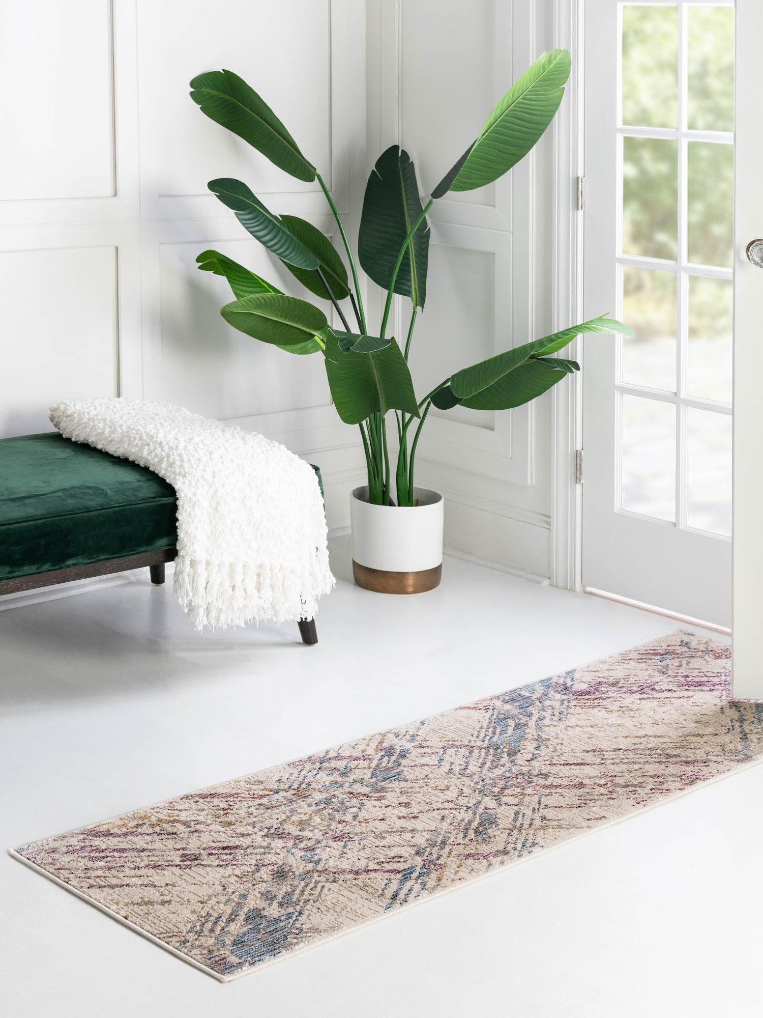 Ivory and Gray 2' 6 x 12' Deepa Runner Area Rug 100% Polyester Colorful Modern Contemporary Carpet for Home Decorating Living, Dining, Office & Bedrooms for Sale at Rug Engine