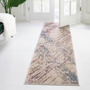 Ivory and Gray 2' x 8' Deepa Runner Area Rug 100% Polyester Colorful Modern Contemporary Carpet for Home Decorating Living, Dining, Office & Bedrooms for Sale at Rug Engine