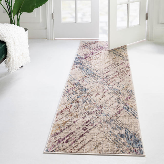 Ivory and Gray 2' x 8' Deepa Runner Area Rug 100% Polyester Colorful Modern Contemporary Carpet for Home Decorating Living, Dining, Office & Bedrooms for Sale at Rug Engine
