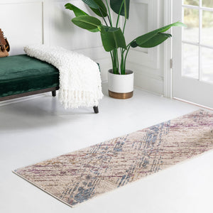 Ivory and Gray 2' x 8' Deepa Runner Area Rug 100% Polyester Colorful Modern Contemporary Carpet for Home Decorating Living, Dining, Office & Bedrooms for Sale at Rug Engine