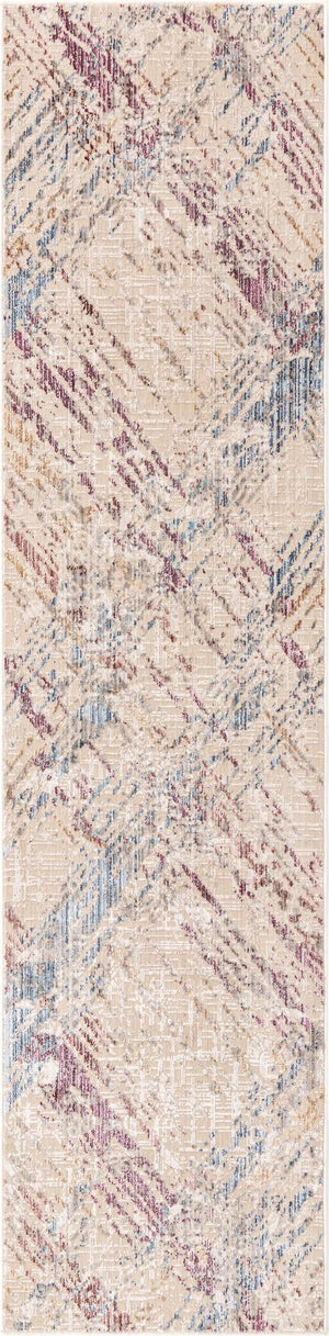 Ivory and Gray 2' x 8' Deepa Runner Area Rug 100% Polyester Colorful Modern Contemporary Carpet for Home Decorating Living, Dining, Office & Bedrooms for Sale at Rug Engine