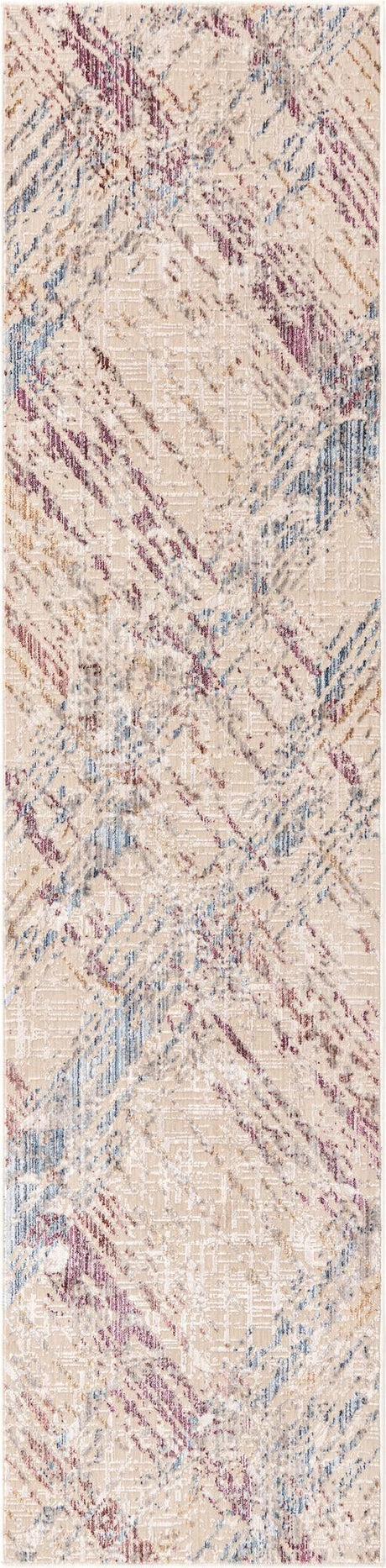 Ivory and Gray 2' x 8' Deepa Runner Area Rug 100% Polyester Colorful Modern Contemporary Carpet for Home Decorating Living, Dining, Office & Bedrooms for Sale at Rug Engine