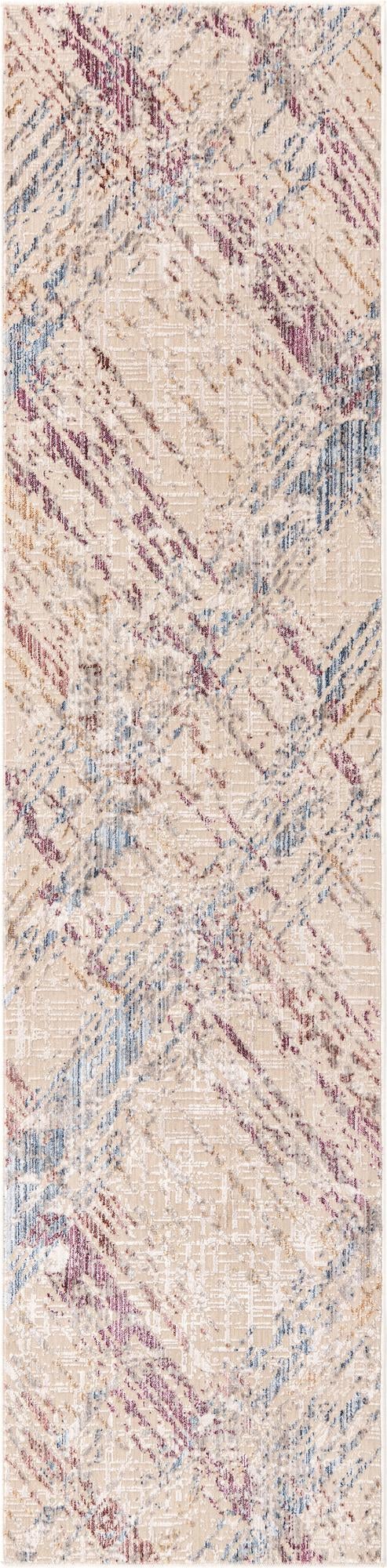 Ivory and Gray 2' x 8' Deepa Runner Area Rug 100% Polyester Colorful Modern Contemporary Carpet for Home Decorating Living, Dining, Office & Bedrooms for Sale at Rug Engine
