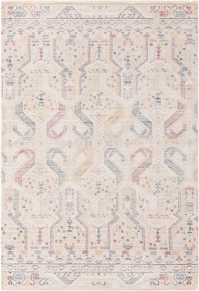 Ivory 5' 3 x 7' 9 Deepa Rectangle Area Rug 100% Polyester Colorful Modern Contemporary Carpet for Home Decorating Living, Dining, Office & Bedrooms for Sale at Rug Engine