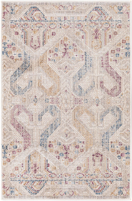 Ivory 2' x 3' Deepa Rectangle Area Rug 100% Polyester Colorful Modern Contemporary Carpet for Home Decorating Living, Dining, Office & Bedrooms for Sale at Rug Engine