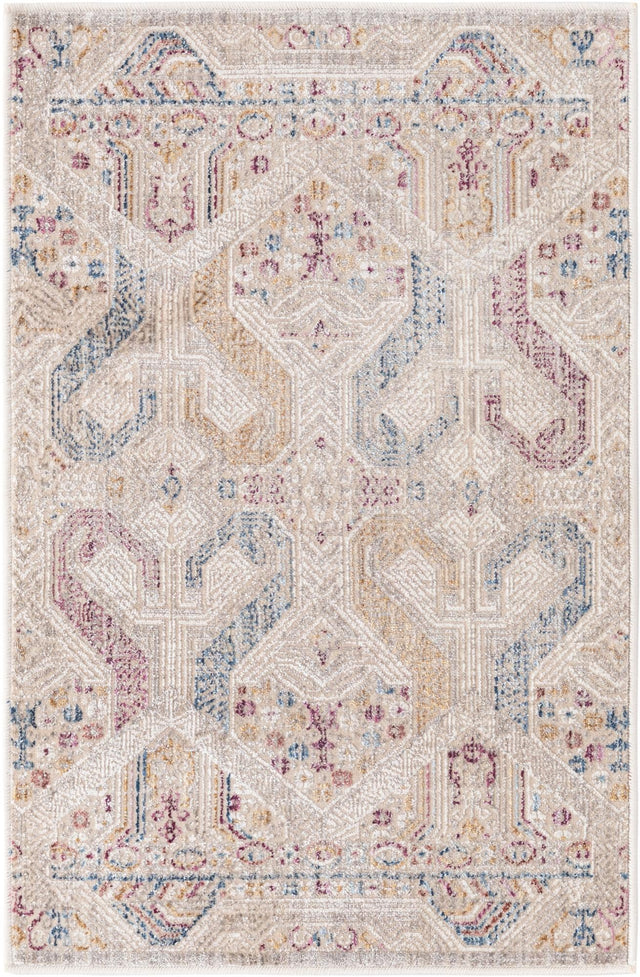 Ivory 2' x 3' Deepa Rectangle Area Rug 100% Polyester Colorful Modern Contemporary Carpet for Home Decorating Living, Dining, Office & Bedrooms for Sale at Rug Engine