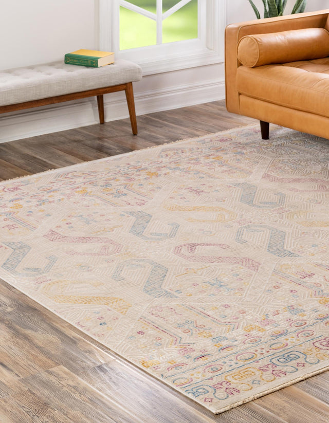 Ivory 7' 10 x 7' 10 Deepa Square Area Rug 100% Polyester Colorful Modern Contemporary Carpet for Home Decorating Living, Dining, Office & Bedrooms for Sale at Rug Engine