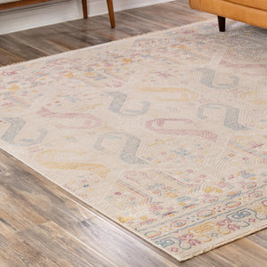 Ivory 7' 10 x 7' 10 Deepa Square Area Rug 100% Polyester Colorful Modern Contemporary Carpet for Home Decorating Living, Dining, Office & Bedrooms for Sale at Rug Engine