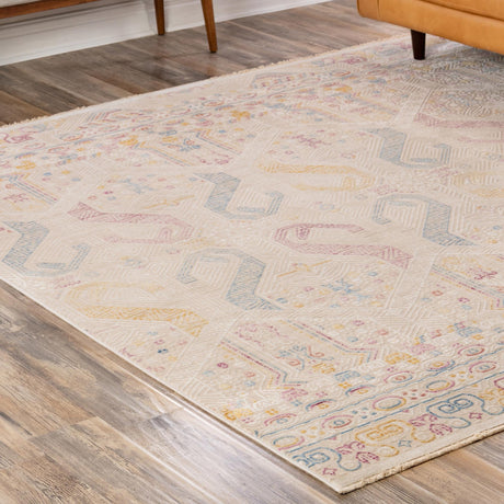 Ivory 7' 10 x 7' 10 Deepa Square Area Rug 100% Polyester Colorful Modern Contemporary Carpet for Home Decorating Living, Dining, Office & Bedrooms for Sale at Rug Engine