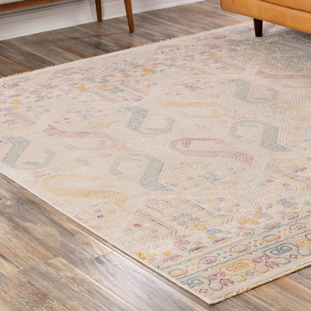 Ivory 7' 10 x 7' 10 Deepa Square Area Rug 100% Polyester Colorful Modern Contemporary Carpet for Home Decorating Living, Dining, Office & Bedrooms for Sale at Rug Engine