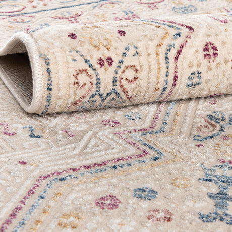 Ivory 5' 3 x 5' 3 Deepa Octagon Area Rug 100% Polyester Colorful Modern Contemporary Carpet for Home Decorating Living, Dining, Office & Bedrooms for Sale at Rug Engine