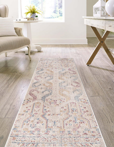 Ivory 2' x 6' Deepa Runner Area Rug 100% Polyester Colorful Modern Contemporary Carpet for Home Decorating Living, Dining, Office & Bedrooms for Sale at Rug Engine