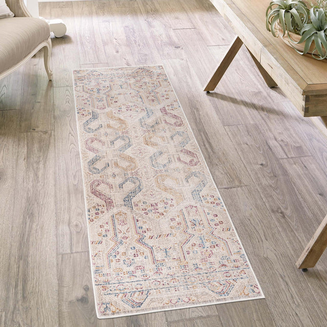 Ivory 2' x 6' Deepa Runner Area Rug 100% Polyester Colorful Modern Contemporary Carpet for Home Decorating Living, Dining, Office & Bedrooms for Sale at Rug Engine