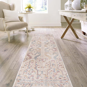 Ivory 2' x 6' Deepa Runner Area Rug 100% Polyester Colorful Modern Contemporary Carpet for Home Decorating Living, Dining, Office & Bedrooms for Sale at Rug Engine