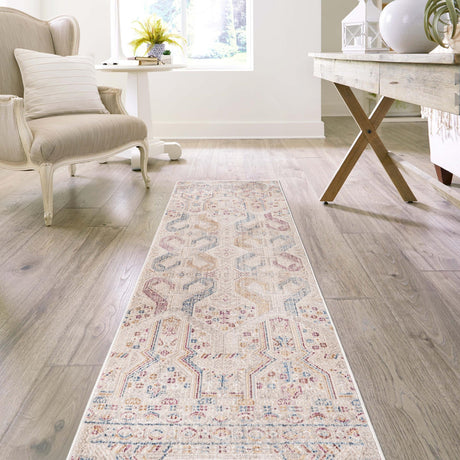 Ivory 2' x 6' Deepa Runner Area Rug 100% Polyester Colorful Modern Contemporary Carpet for Home Decorating Living, Dining, Office & Bedrooms for Sale at Rug Engine