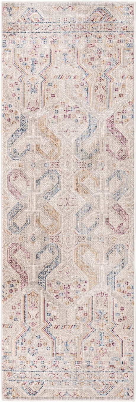 Ivory 2' x 6' Deepa Runner Area Rug 100% Polyester Colorful Modern Contemporary Carpet for Home Decorating Living, Dining, Office & Bedrooms for Sale at Rug Engine
