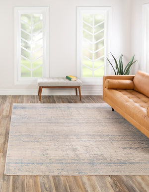 Gray Blue 7' 10 x 7' 10 Deepa Square Area Rug 100% Polyester Colorful Modern Contemporary Carpet for Home Decorating Living, Dining, Office & Bedrooms for Sale at Rug Engine
