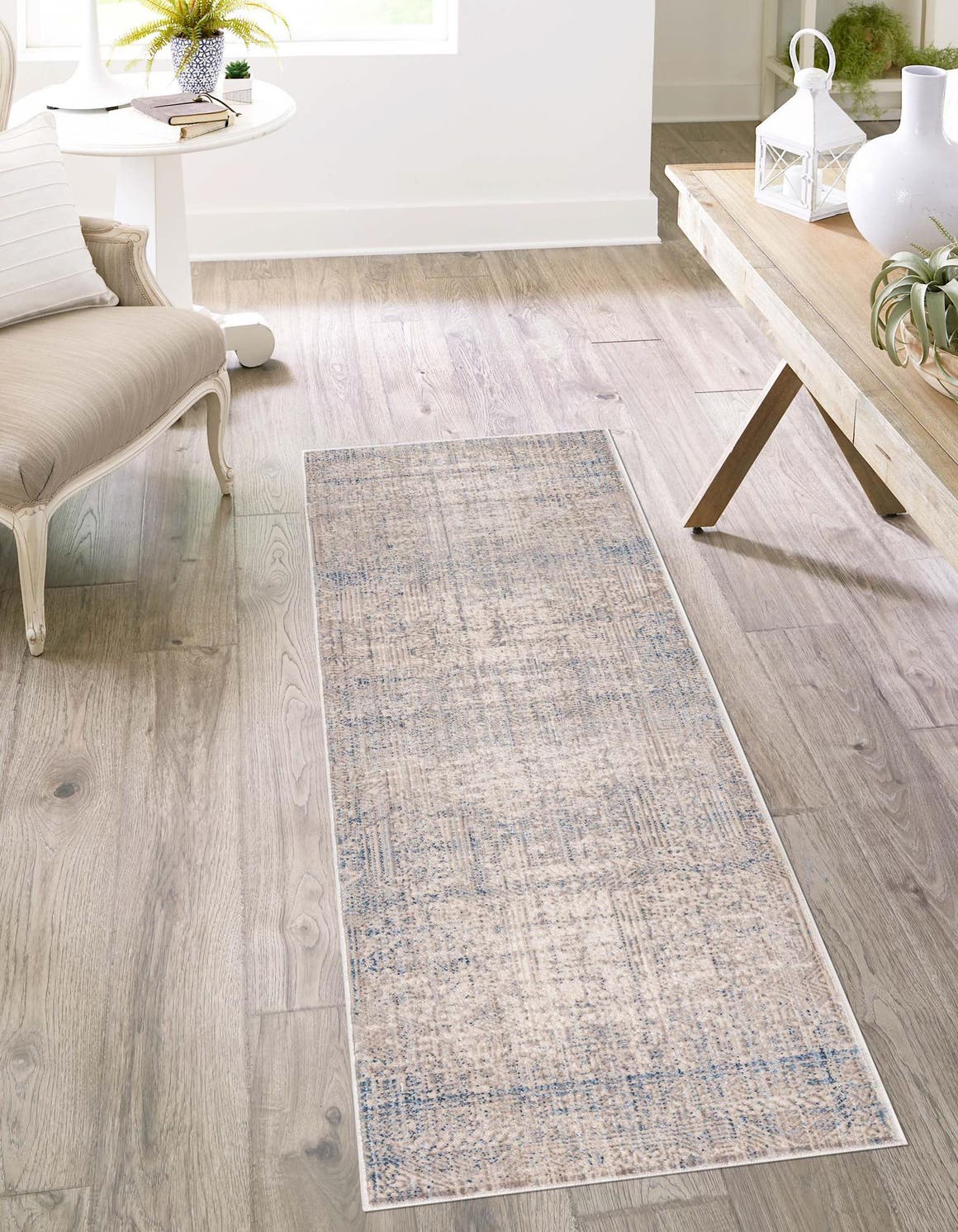 Gray Blue 2' x 6' Deepa Runner Area Rug 100% Polyester Colorful Modern Contemporary Carpet for Home Decorating Living, Dining, Office & Bedrooms for Sale at Rug Engine