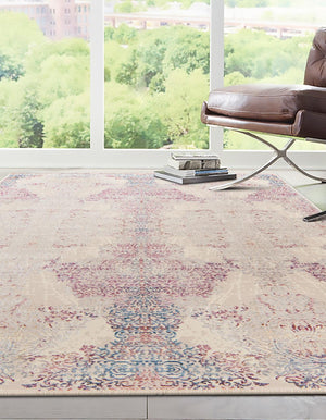 Ivory 7' 10 x 9' 8 Deepa Rectangle Area Rug 100% Polyester Colorful Modern Contemporary Carpet for Home Decorating Living, Dining, Office & Bedrooms for Sale at Rug Engine