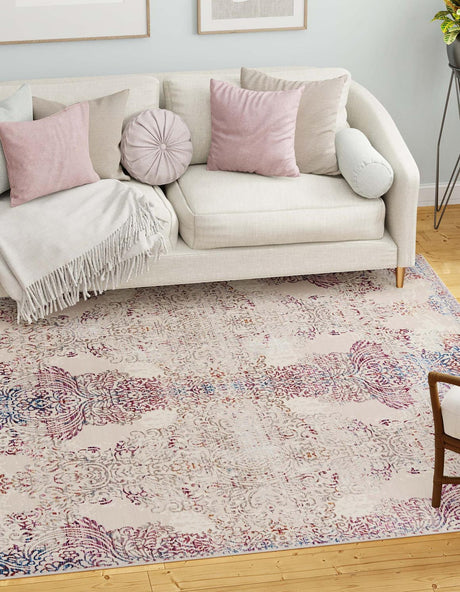 Ivory 7' 10 x 7' 10 Deepa Square Area Rug 100% Polyester Colorful Modern Contemporary Carpet for Home Decorating Living, Dining, Office & Bedrooms for Sale at Rug Engine