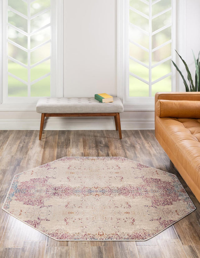 Ivory 7' 10 x 7' 10 Deepa Octagon Area Rug 100% Polyester Colorful Modern Contemporary Carpet for Home Decorating Living, Dining, Office & Bedrooms for Sale at Rug Engine