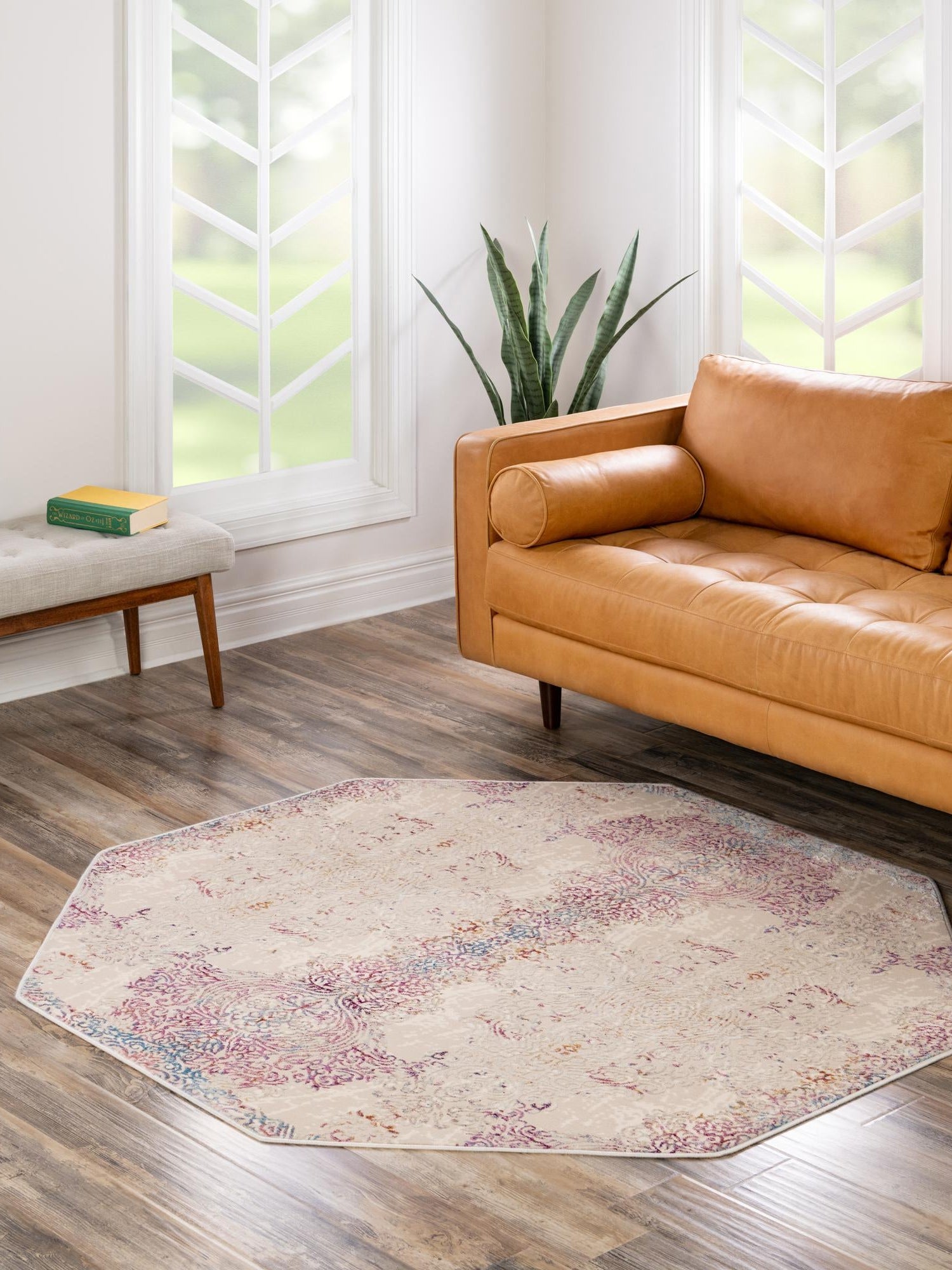 Ivory 7' 10 x 7' 10 Deepa Octagon Area Rug 100% Polyester Colorful Modern Contemporary Carpet for Home Decorating Living, Dining, Office & Bedrooms for Sale at Rug Engine