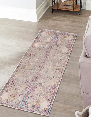 Ivory 2' 6 x 12' Deepa Runner Area Rug 100% Polyester Colorful Modern Contemporary Carpet for Home Decorating Living, Dining, Office & Bedrooms for Sale at Rug Engine