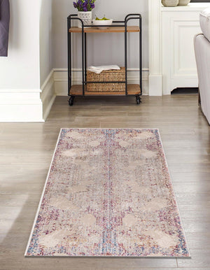 Ivory 2' x 8' Deepa Runner Area Rug 100% Polyester Colorful Modern Contemporary Carpet for Home Decorating Living, Dining, Office & Bedrooms for Sale at Rug Engine