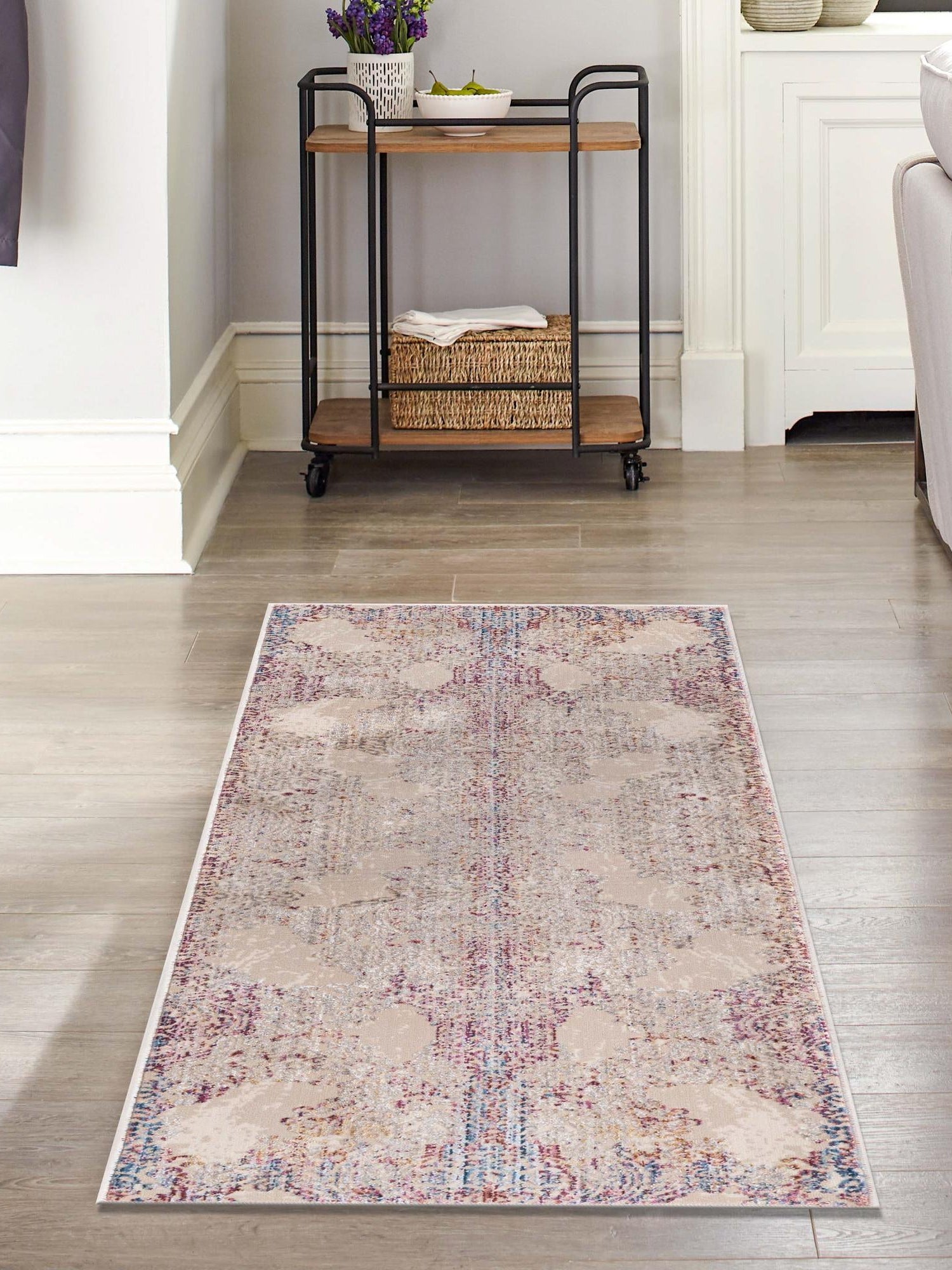 Ivory 2' 6 x 12' Deepa Runner Area Rug 100% Polyester Colorful Modern Contemporary Carpet for Home Decorating Living, Dining, Office & Bedrooms for Sale at Rug Engine