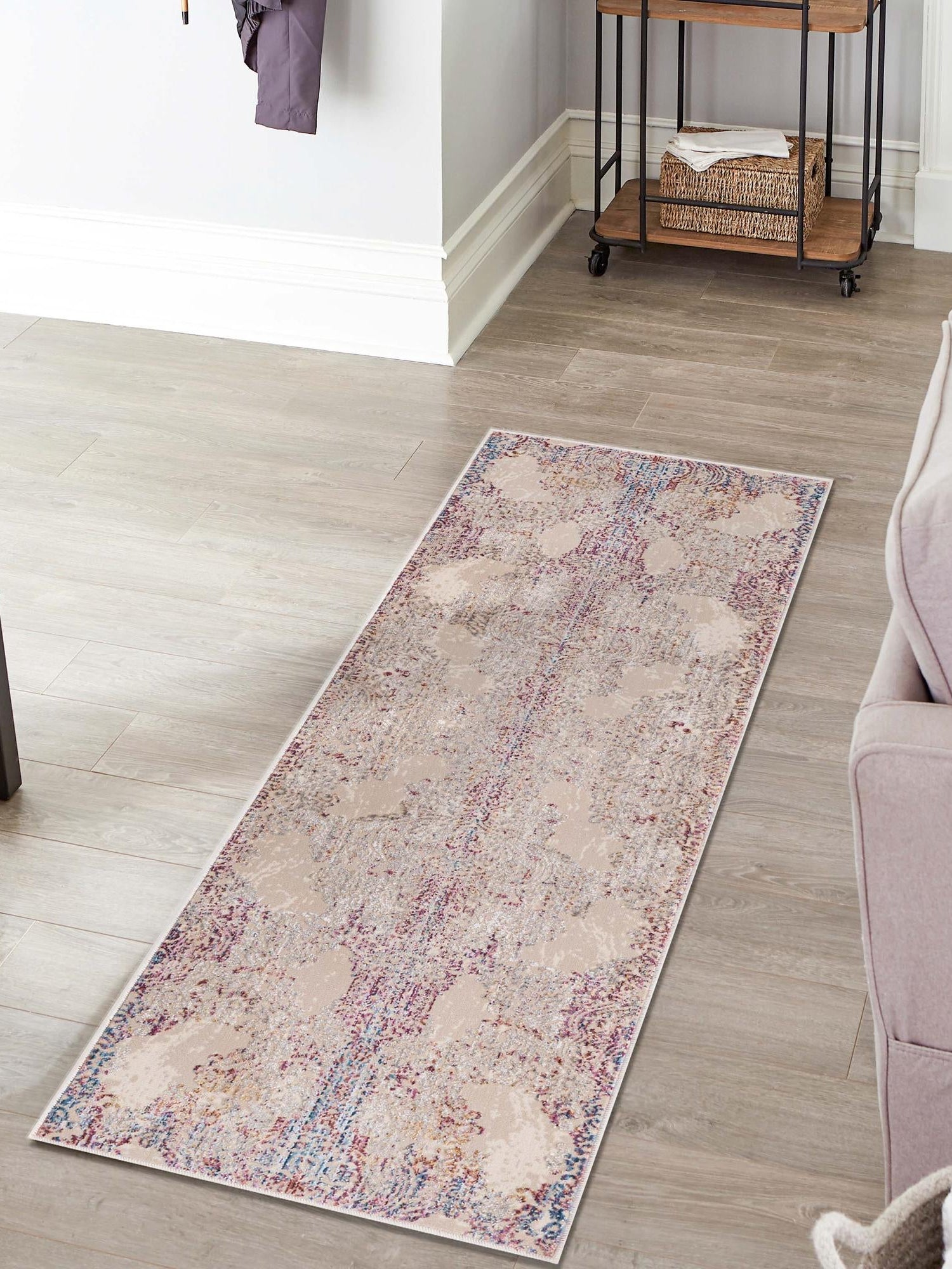 Ivory 2' x 8' Deepa Runner Area Rug 100% Polyester Colorful Modern Contemporary Carpet for Home Decorating Living, Dining, Office & Bedrooms for Sale at Rug Engine