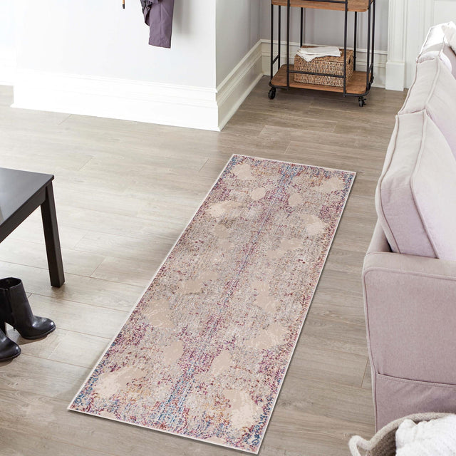 Ivory 2' x 8' Deepa Runner Area Rug 100% Polyester Colorful Modern Contemporary Carpet for Home Decorating Living, Dining, Office & Bedrooms for Sale at Rug Engine