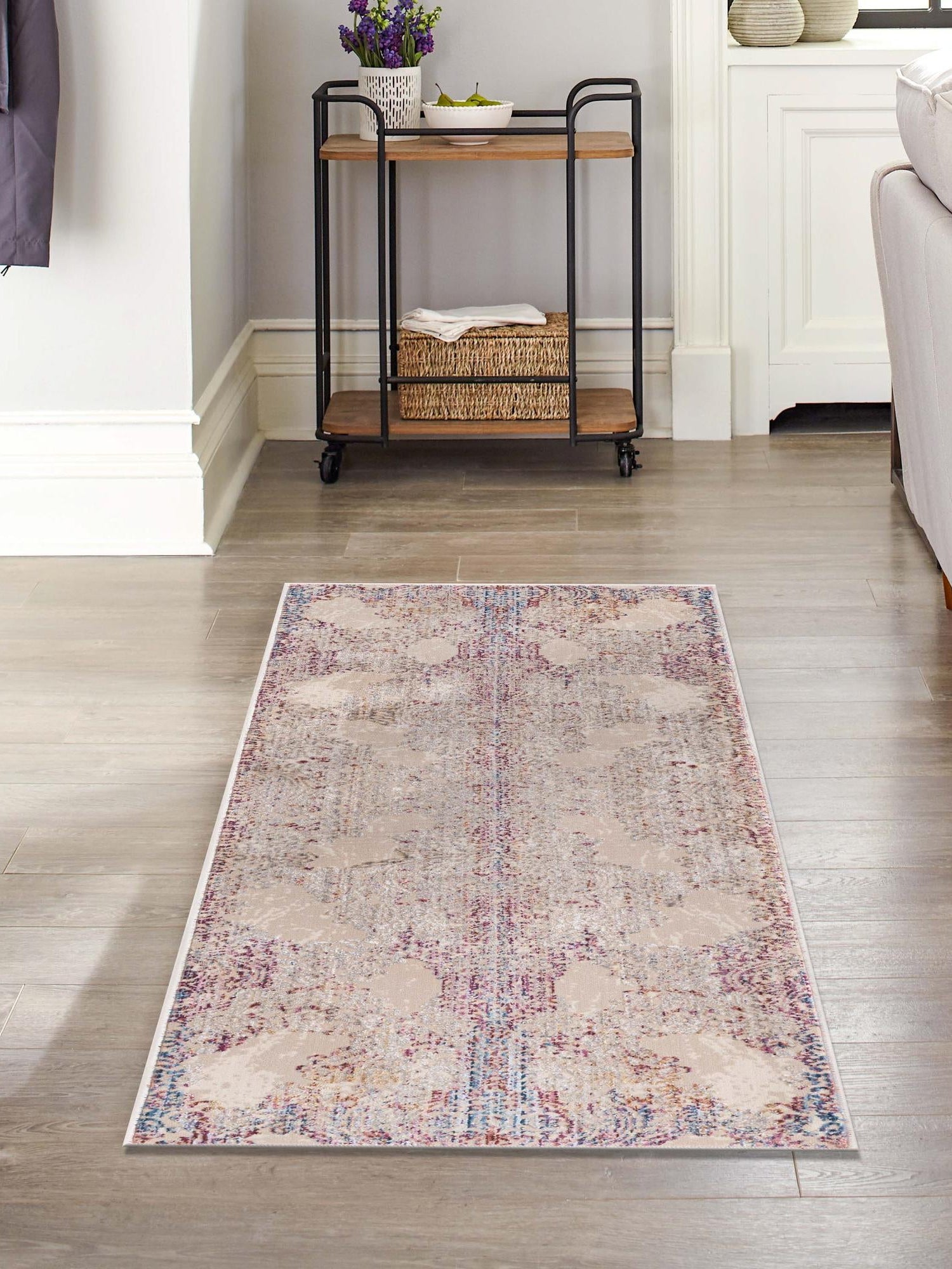 Ivory 2' x 8' Deepa Runner Area Rug 100% Polyester Colorful Modern Contemporary Carpet for Home Decorating Living, Dining, Office & Bedrooms for Sale at Rug Engine