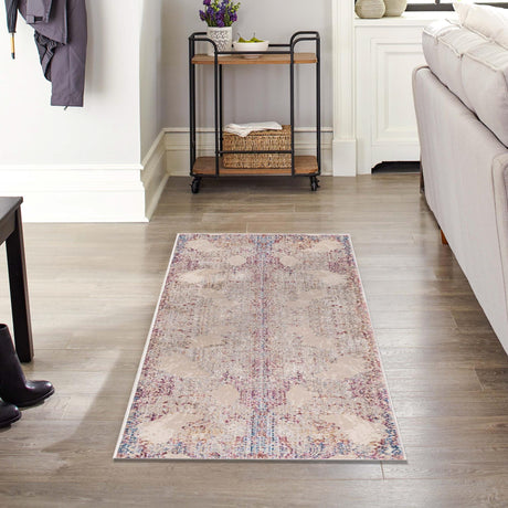 Ivory 2' 6 x 12' Deepa Runner Area Rug 100% Polyester Colorful Modern Contemporary Carpet for Home Decorating Living, Dining, Office & Bedrooms for Sale at Rug Engine