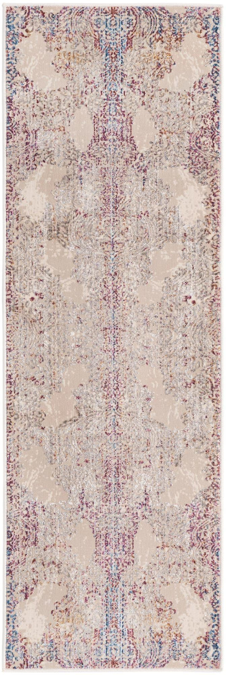 Ivory 2' x 6' Deepa Runner Area Rug 100% Polyester Colorful Modern Contemporary Carpet for Home Decorating Living, Dining, Office & Bedrooms for Sale at Rug Engine