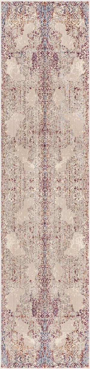 Ivory 2' x 8' Deepa Runner Area Rug 100% Polyester Colorful Modern Contemporary Carpet for Home Decorating Living, Dining, Office & Bedrooms for Sale at Rug Engine