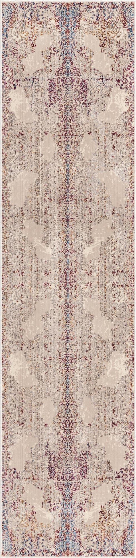 Ivory 2' x 8' Deepa Runner Area Rug 100% Polyester Colorful Modern Contemporary Carpet for Home Decorating Living, Dining, Office & Bedrooms for Sale at Rug Engine