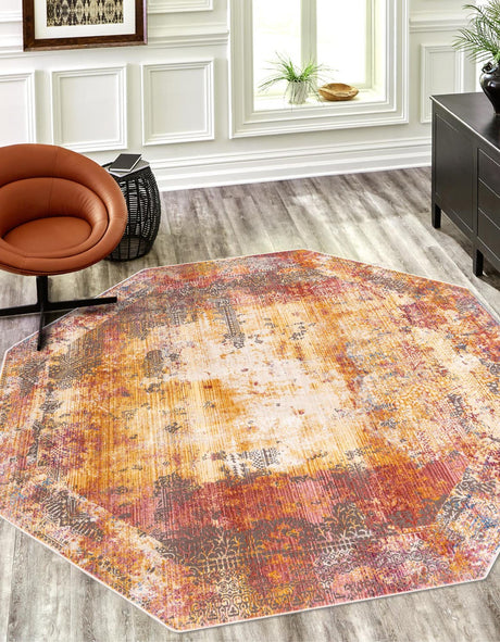 Multicolor 7' 10 x 7' 10 Deepa Octagon Area Rug 100% Polyester Colorful Modern Contemporary Carpet for Home Decorating Living, Dining, Office & Bedrooms for Sale at Rug Engine