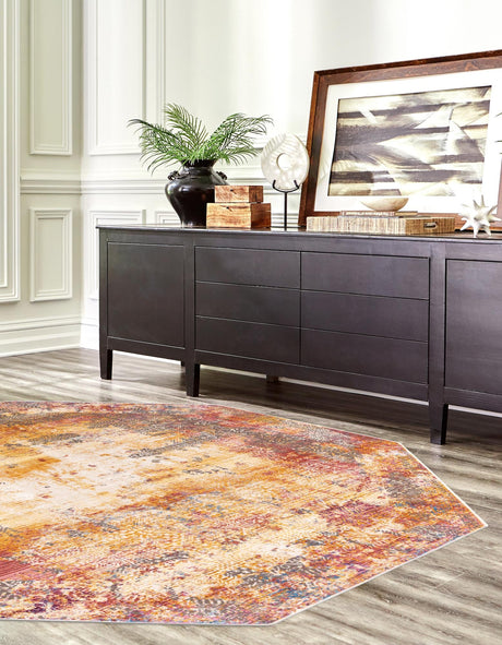 Multicolor 7' 10 x 7' 10 Deepa Octagon Area Rug 100% Polyester Colorful Modern Contemporary Carpet for Home Decorating Living, Dining, Office & Bedrooms for Sale at Rug Engine