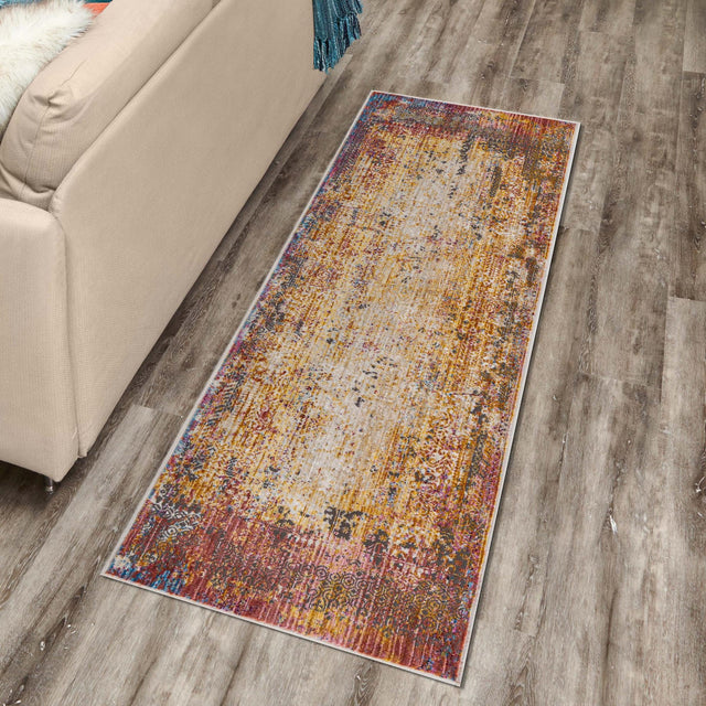 Multicolor 2' x 6' Deepa Runner Area Rug 100% Polyester Colorful Modern Contemporary Carpet for Home Decorating Living, Dining, Office & Bedrooms for Sale at Rug Engine