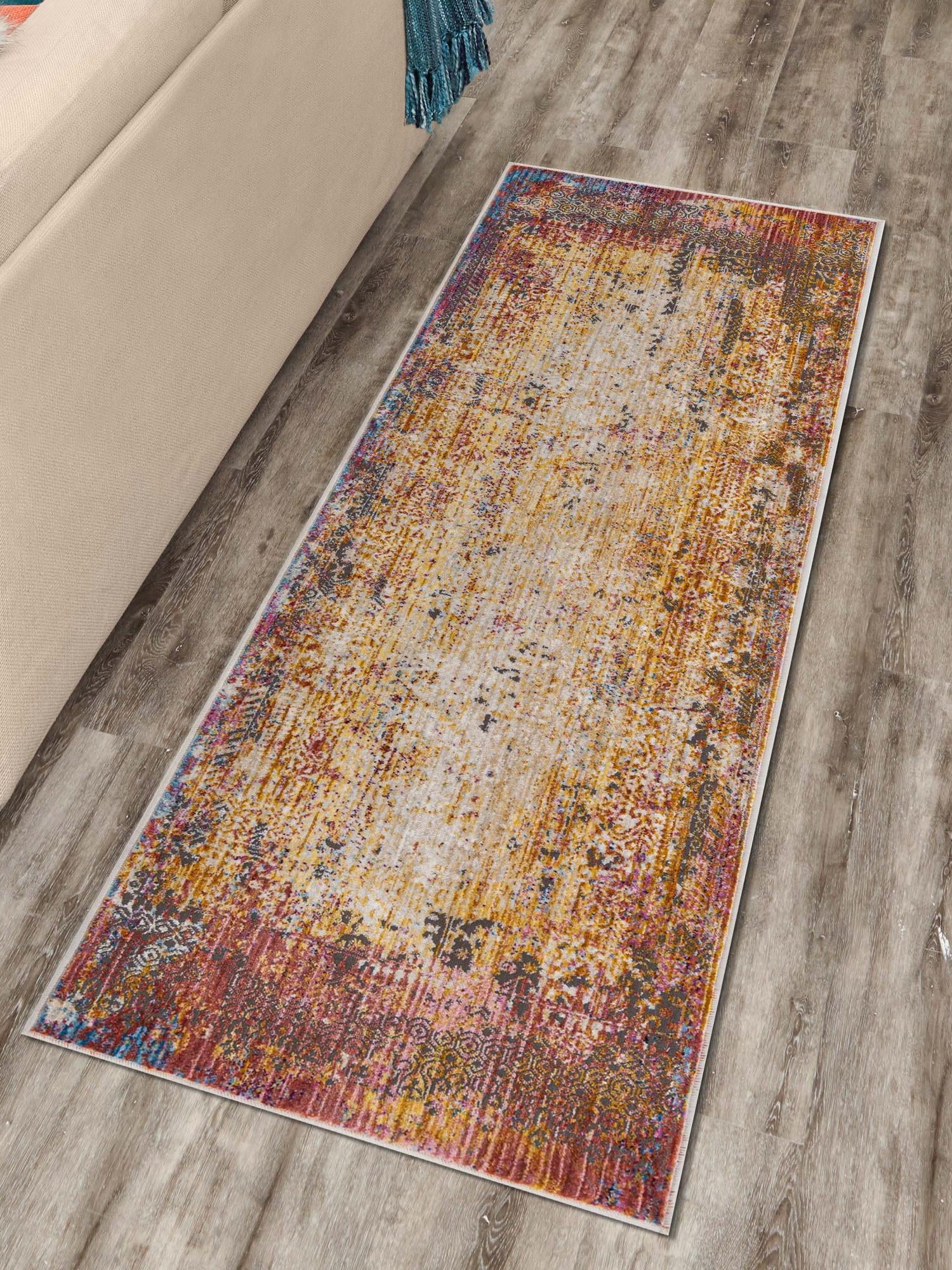 Multicolor 2' 6 x 12' Deepa Runner Area Rug 100% Polyester Colorful Modern Contemporary Carpet for Home Decorating Living, Dining, Office & Bedrooms for Sale at Rug Engine