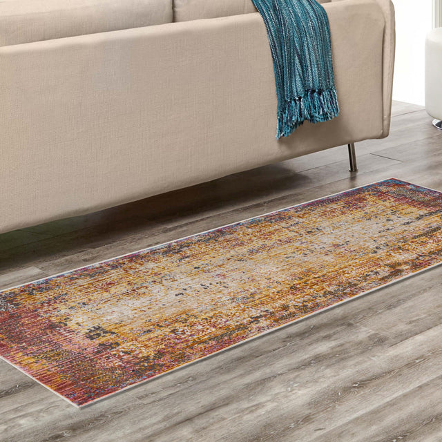Multicolor 2' x 6' Deepa Runner Area Rug 100% Polyester Colorful Modern Contemporary Carpet for Home Decorating Living, Dining, Office & Bedrooms for Sale at Rug Engine