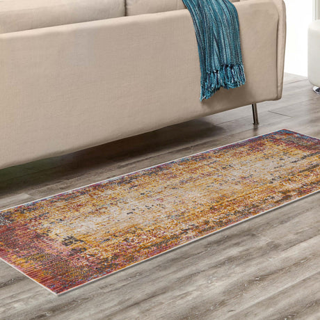 Multicolor 2' 6 x 12' Deepa Runner Area Rug 100% Polyester Colorful Modern Contemporary Carpet for Home Decorating Living, Dining, Office & Bedrooms for Sale at Rug Engine
