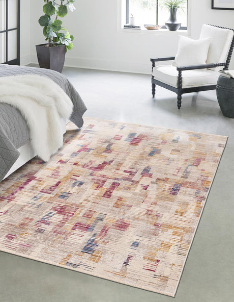 Ivory 6' x 8' 9 Deepa Rectangle Area Rug 100% Polyester Colorful Modern Contemporary Carpet for Home Decorating Living, Dining, Office & Bedrooms for Sale at Rug Engine