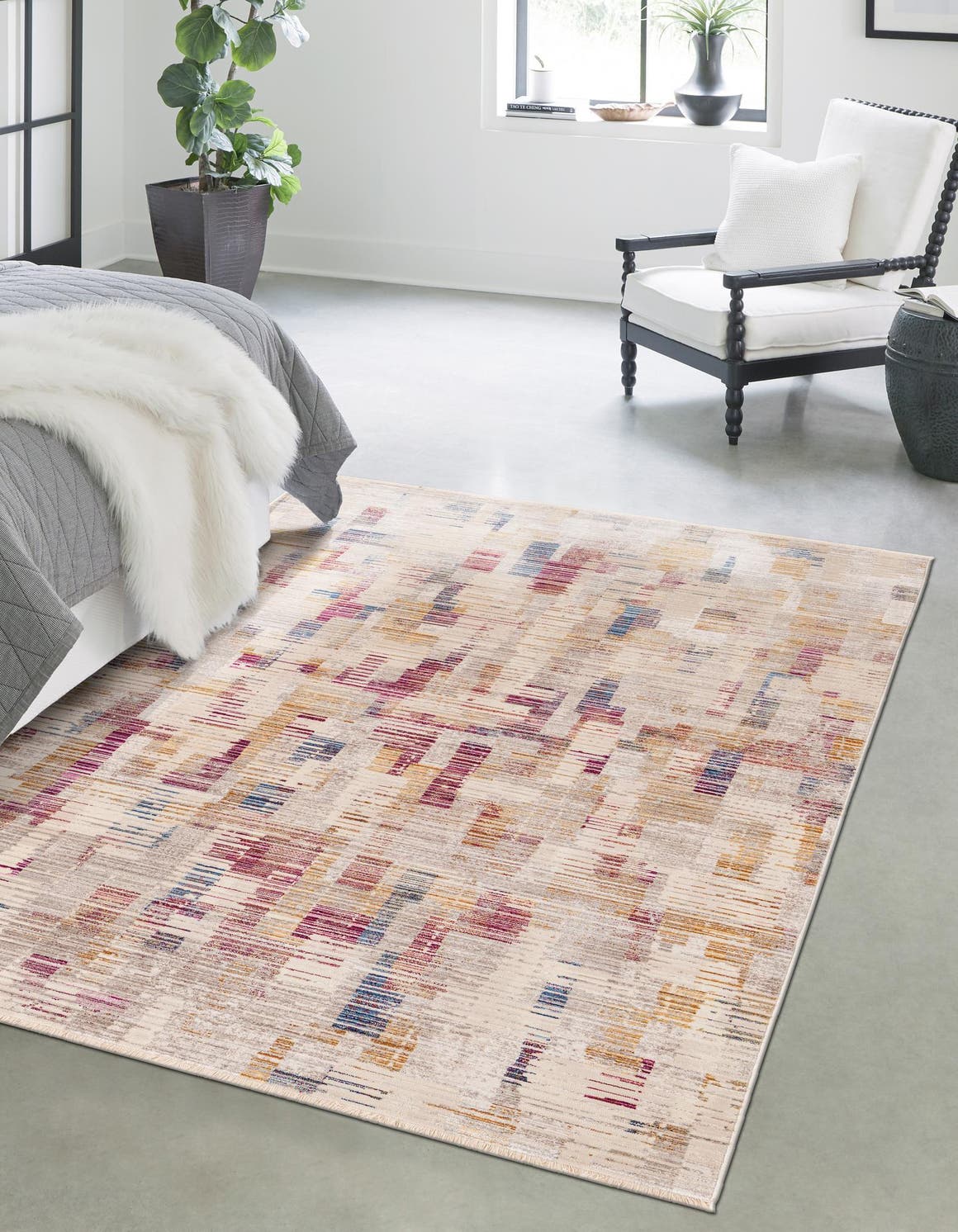 Ivory 10' x 13' 8 Deepa Rectangle Area Rug 100% Polyester Colorful Modern Contemporary Carpet for Home Decorating Living, Dining, Office & Bedrooms for Sale at Rug Engine
