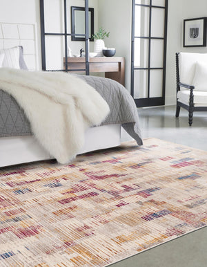 Ivory 9' x 11' 7 Deepa Rectangle Area Rug 100% Polyester Colorful Modern Contemporary Carpet for Home Decorating Living, Dining, Office & Bedrooms for Sale at Rug Engine