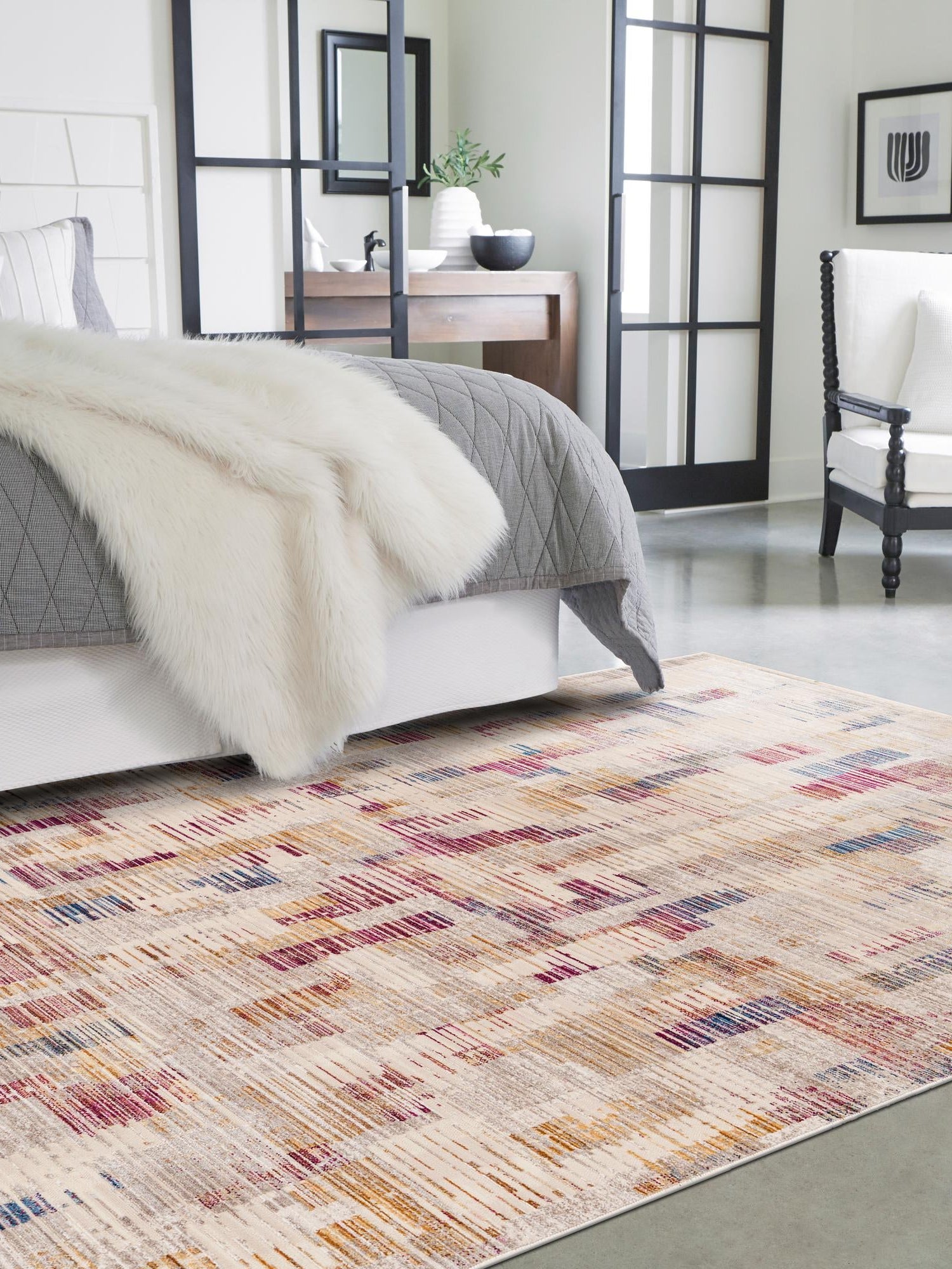 Ivory 6' x 8' 9 Deepa Rectangle Area Rug 100% Polyester Colorful Modern Contemporary Carpet for Home Decorating Living, Dining, Office & Bedrooms for Sale at Rug Engine