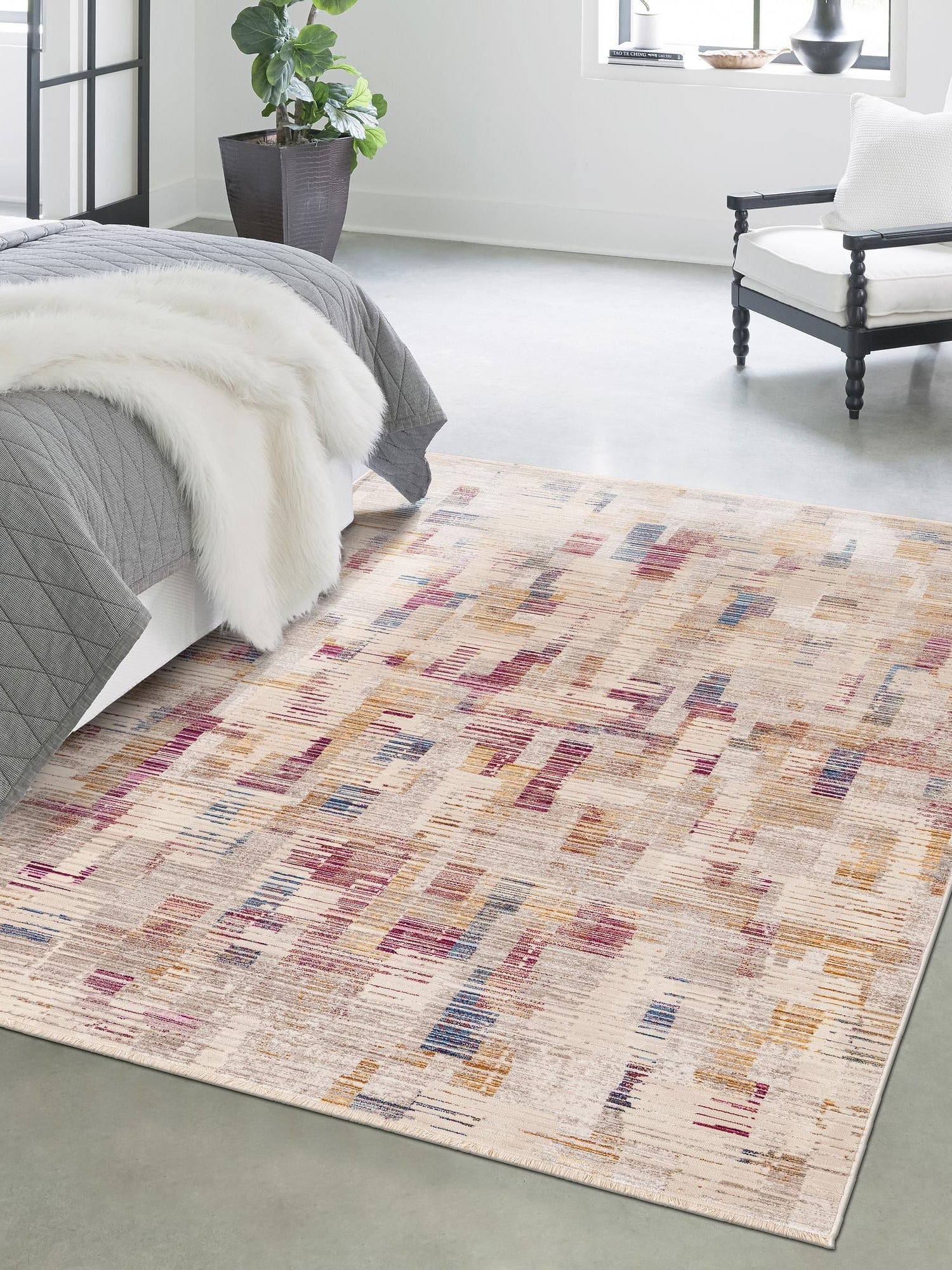 Ivory 4' x 5' 10 Deepa Rectangle Area Rug 100% Polyester Colorful Modern Contemporary Carpet for Home Decorating Living, Dining, Office & Bedrooms for Sale at Rug Engine