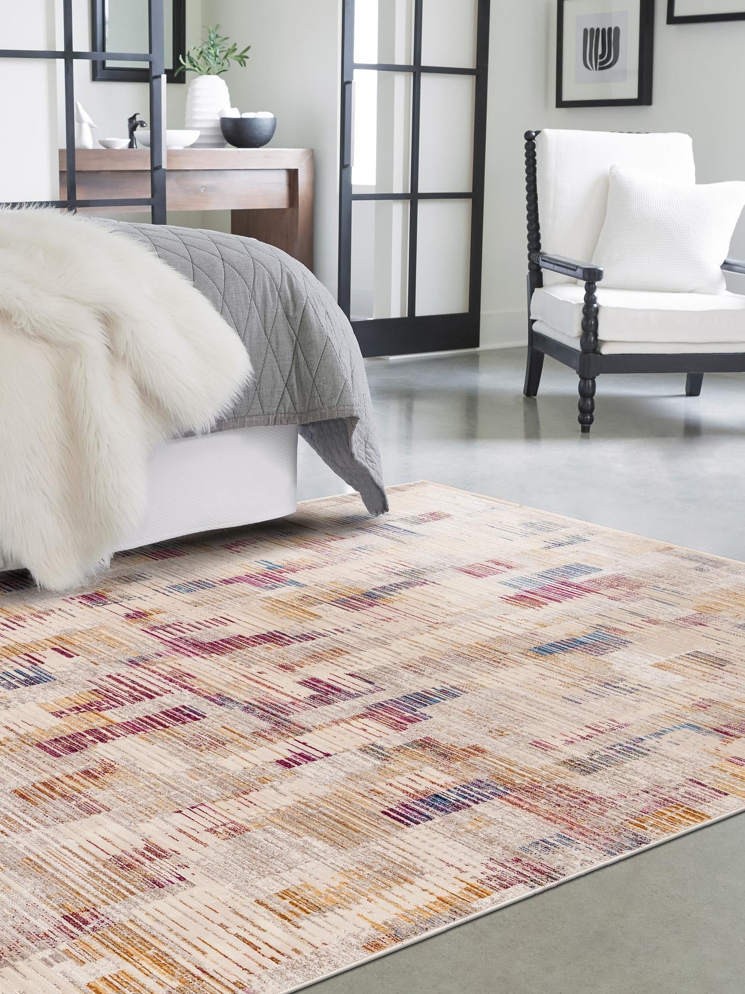 Ivory 4' x 5' 10 Deepa Rectangle Area Rug 100% Polyester Colorful Modern Contemporary Carpet for Home Decorating Living, Dining, Office & Bedrooms for Sale at Rug Engine