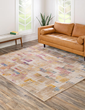 Ivory 7' 10 x 7' 10 Deepa Square Area Rug 100% Polyester Colorful Modern Contemporary Carpet for Home Decorating Living, Dining, Office & Bedrooms for Sale at Rug Engine